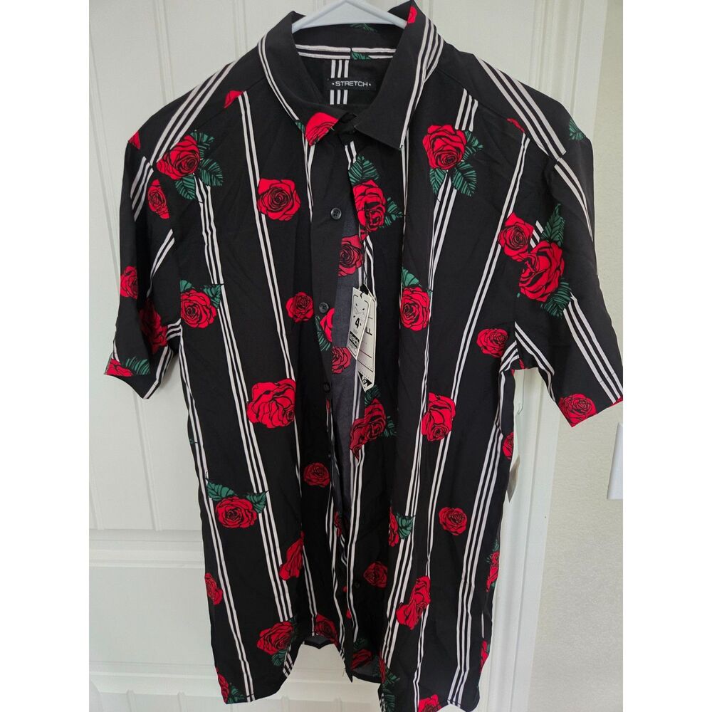 Drill Clothing Co Men’s Medium Rose Stripe Short Sleeve Button Up Shirt NWT